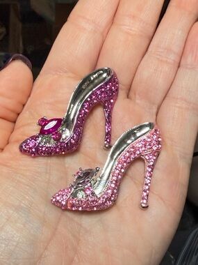 High Heel Brooch Set Pink Rhinestone Shoe Brooches Sparkly Stiletto Pair